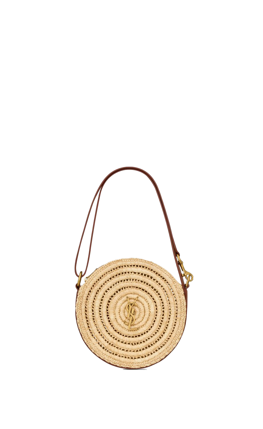 Round Bag In Raffia And Vegetable-Tanned Leather