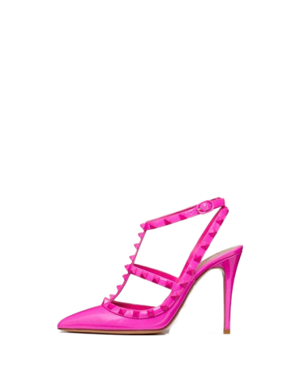 Rockstud Ankle Strap Patent-Leather Pump With Tonal Studs 100 MM