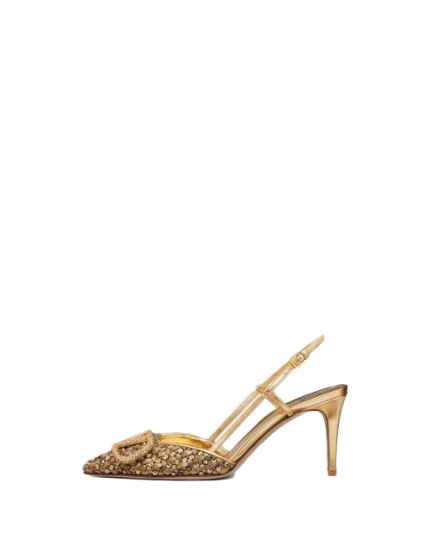 Vlogo Signature Slingback Pump In Woven Metallic Nappa And Crystals 80mm