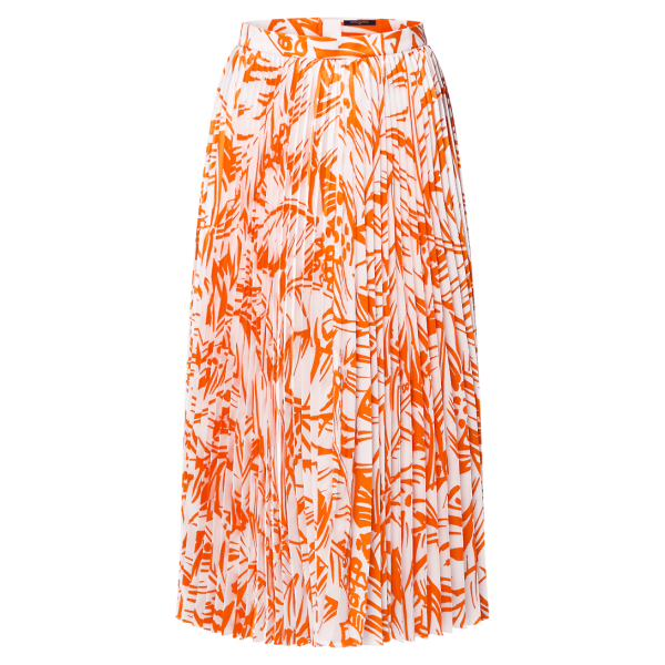 Leather Waist Palm Print Pleated Maxi Skirt