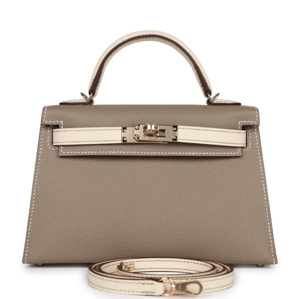 Hermès Special Order (HSS) Kelly 20 Nata and Gris Asphalte Epsom Sellier Gold Hardware