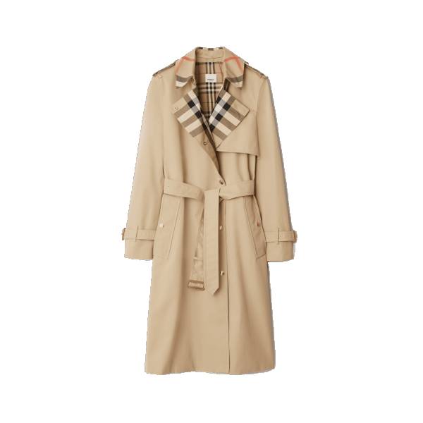 Long Check Collar Gabardine Trench Coat