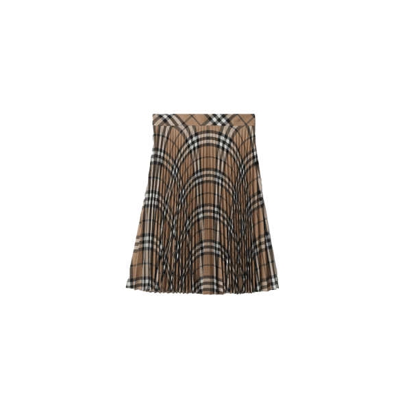 Pleated Check Wool Blend Skirt
